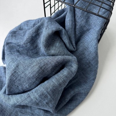 Лен с эффектом мятости джинсовый меланж